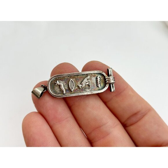 Sterling Silver Egyptian Pergament Hieroglyph Vintage Charm | Pendant | Trinket - Picture 4 of 8